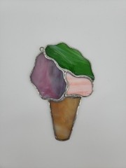 Vintage Ice Cream Cone Stained Glass Suncatcher Window Decor READ DESCRIPTION