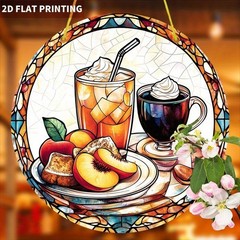 Cozy Breakfast Scene Iced Peach Drink Whipped Cream Coffee Acrylic Suncatcher