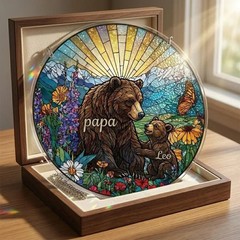 Stained Glass Suncatcher Custom Bear Family Puzzle Gift