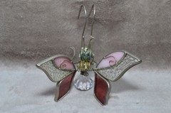 Vintage Stained Glass Butterfly Suncatcher Planter Ornament Whimsical Cottage