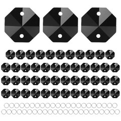 50PCS Crystal 2 Hole Octagon Prisms, 14mm/0.55″ Pendant Hanging [Black]