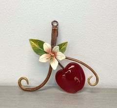 1960s Studio Crafted MCM Glass Art Red Apple Sun-Catcher