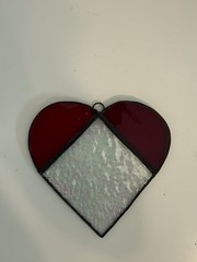 Vintage Hanging Stained Glass Heart Sun Catcher Red And Clear 5.25