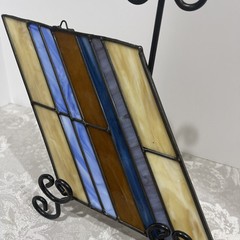 Stained Glass Stripes Brown Blue SunCatcher For Windows Earth tones