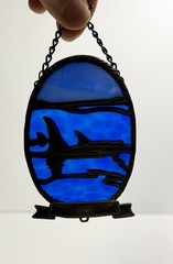 Vintage Forma Vitrum Orca Stained Glass and Pewter Sun Catcher 4 3/8”