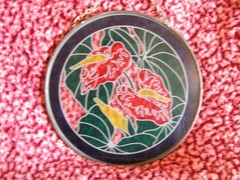 Vintage Red Anthurium Painted Glass Hanging Circle Suncatcher 8.25″ X 8.25″