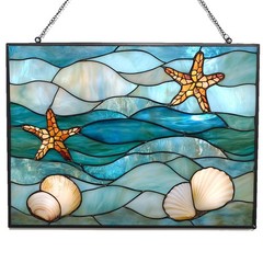 365Cusgifts Stained Glass Window Hanging Abstract Ocean Waves Sun Catchers
