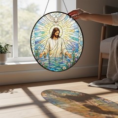 Christian Blessing Stained Glass Suncatcher, Holy Baptism Window Hanging