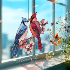 Cardinal Blue Jay Suncatcher Acrylic Window Decor Bird