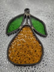 Vintage Stained Glass Pear Leaded Sun Catcher 3 3/4″H