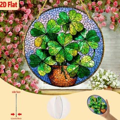St. Patrick’s Day 2D Acrylic Flat Window Hanging Four-Leaf Clovers Round Decor