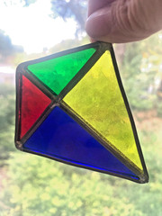 VTG 3″ Hand Made LEADED STAINED GLASS KITE SUN CATCHER