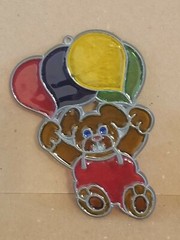 1980s Suncatchers Metal Plastic Stained Glass Look Bear w/ Balloons, Bear Twins