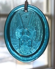 Turquoise Embossed Glass Angel Suncatcher 3X3.75