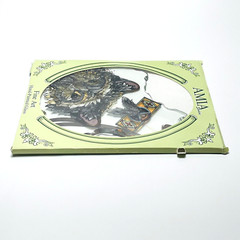 Amia Studios Wolf on Indian Arrowhead and Feathers Hand Painted Glass Suncatcher