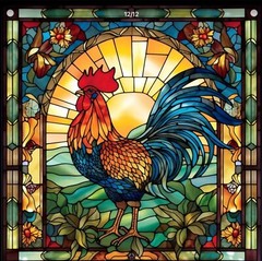 Colorful Rooster Suncatcher – 6″ Stained Glass Look, Acrylic 6″ Square