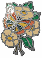Vintage Suncatcher Butterfly And Dogwood Flowers Multi Color