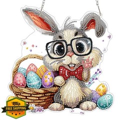 MXJSUA Easter Bunny Diamond Art Hanging Kit Suncatcher Window Decor