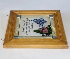 Vintage Friendship Butterfly Faux Stained Glass Wood Framed Suncatcher 8.5×9.5″