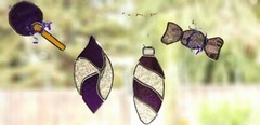 Stained Glass Sun catcher Handmade USA SET OF 4 PURPLE CHRISTMAS ORNAMENTS