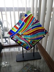 Dichroic Glass Sun Catcher With Stand 10 X 10″