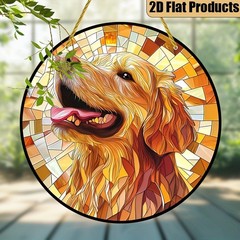 Happy Smiling Golden Retriever Dog Warm Orange Geometric Acrylic Suncatcher
