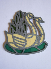 Two Swans In Love Vintage Stained Glass Sun Catcher Window Hanging Cattails 3″