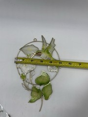 Hummingbird Bird & Flower Capiz Shell w/ Gold Wire Hanging Art Suncatcher