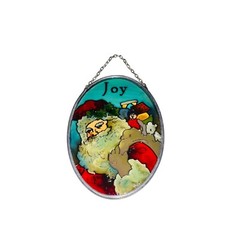Vintage Joan Baker Designs Christmas Santa Stained Glass Window Art JOY NWT
