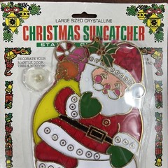 3 Vintage 80s Christmas Sun Catchers Hanging Decoration Santa Snowman Wreath NEW