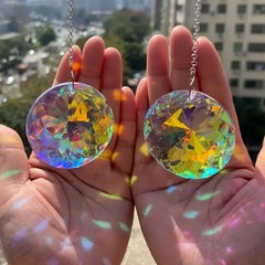 2pcs, Round Crystal Sun Catchers, Glass Prism Hanging Sun Catchers, Rainbow