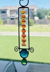 Leaded Glass Suncatcher Beveled Concave Cut Glass Blue Green Glass Gems 6.5”