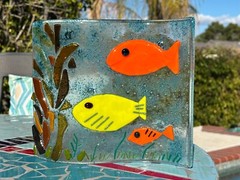 fused glass ocean scene artwork – 7.75×9.25 inches – handmade