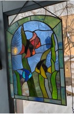 🔥🚨Vintage Stained Glass Multi Colored Suncatcher Art Metal Frame Wall Hang EUC