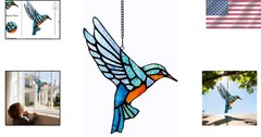 Art Deco Bluebird Window Hanging Suncatcher – Handmade Stained Glass Decoration