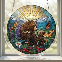 Stained Glass Suncatcher Custom Bear Family Puzzle Gift
