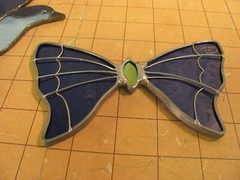 BLUE BUTTERFLY BIRD Authentic Stained Glass SUNCATCHER GARDEN ART GIFT