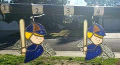Stained Glass Sun catcher Handmade USA ANGEL, BOY BASEBALL 6 X 6