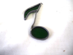 Stained Glass and Metal Green Musical Note Window Art Decor Suncatcher