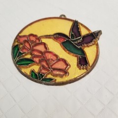 Vintage Suncatcher Window Art Hummingbird Round Metal Frame