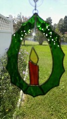 Candle Sun Catcher in a green Wreath 6 1/4″ x 4 1/4″