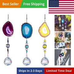Pack 3pcs Suncatcher Hanging 30mm Crystal Ball with Agate Slices Wind Chimes …