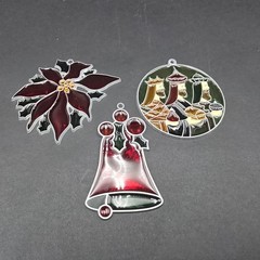 Christmas Suncatcher Lot of 3 Resin Vintage Handmade Bell Wisemen Poinsettia