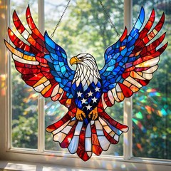 American Eagle Acrylic Suncatcher, Patriotic Home Decor, US Flag Sun