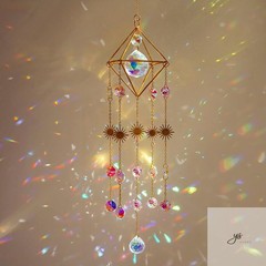 17inch Crystal Prisms Suncatcher for Window Hanging Gold-Plated Crystal Sun Catc