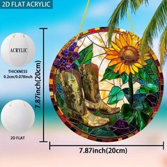 Cowboy Boots & Sunflower Acrylic Suncatcher Western Boho Window Wall Decoration