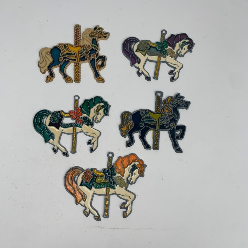 Set of 5 Vintage Carousel Horse Suncatchers Stained Glass Window Decorations