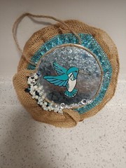 Stained Glass Hummingbird Metal Cap Victorian Country One of a kind Hand paint
