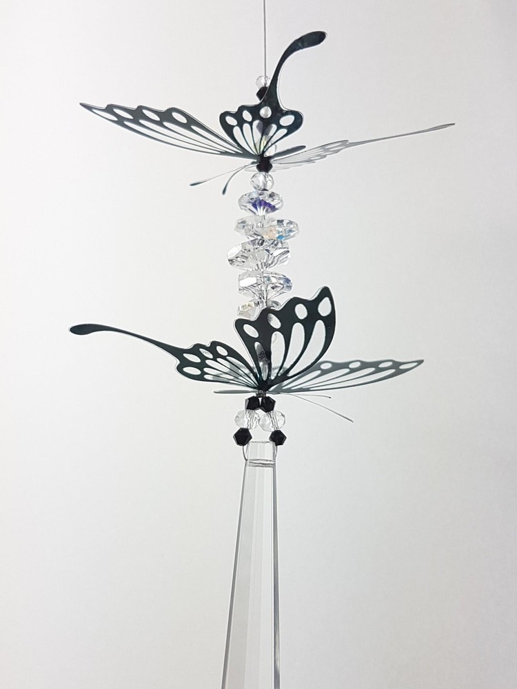 Butterfly crystal suncatcher gift, black & clear prisms Handmade in Australia