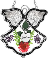 Flower Press Angel Suncatcher Grandma Stained Glass Window Hanging Wind Chimes